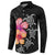 Hawaiian Hibiscus Turtle Tribal Polynesian Pattern Button Sweatshirt Black Color