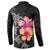 Hawaiian Hibiscus Turtle Tribal Polynesian Pattern Button Sweatshirt Black Color