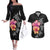 Hawaiian Hibiscus Turtle Tribal Polynesian Pattern Couples Matching Off The Shoulder Long Sleeve Dress and Hawaiian Shirt Black Color