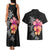 Hawaiian Hibiscus Turtle Tribal Polynesian Pattern Couples Matching Tank Maxi Dress and Hawaiian Shirt Black Color