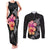 Hawaiian Hibiscus Turtle Tribal Polynesian Pattern Couples Matching Tank Maxi Dress and Long Sleeve Button Shirt Black Color