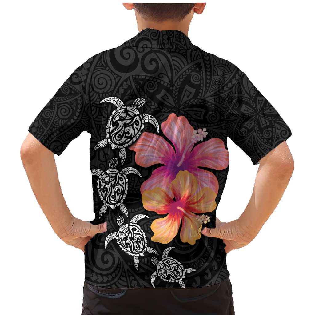 Hawaiian Hibiscus Turtle Tribal Polynesian Pattern Family Matching Mermaid Dress and Hawaiian Shirt Black Color LT03 - Polynesian Pride