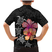 Hawaiian Hibiscus Turtle Tribal Polynesian Pattern Family Matching Mermaid Dress and Hawaiian Shirt Black Color LT03 - Polynesian Pride