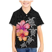 Hawaiian Hibiscus Turtle Tribal Polynesian Pattern Family Matching Mermaid Dress and Hawaiian Shirt Black Color LT03 Son's Shirt Black - Polynesian Pride