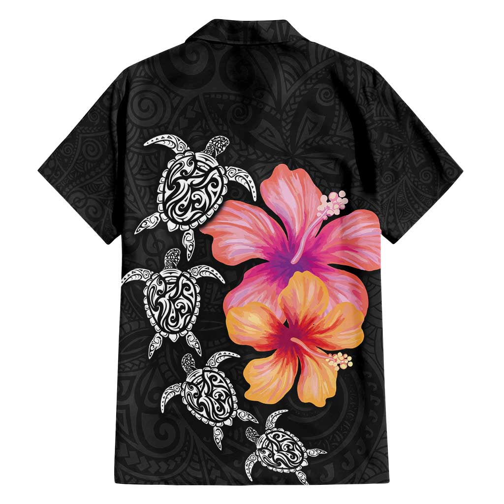 Hawaiian Hibiscus Turtle Tribal Polynesian Pattern Family Matching Tank Maxi Dress and Hawaiian Shirt Black Color LT03 - Polynesian Pride