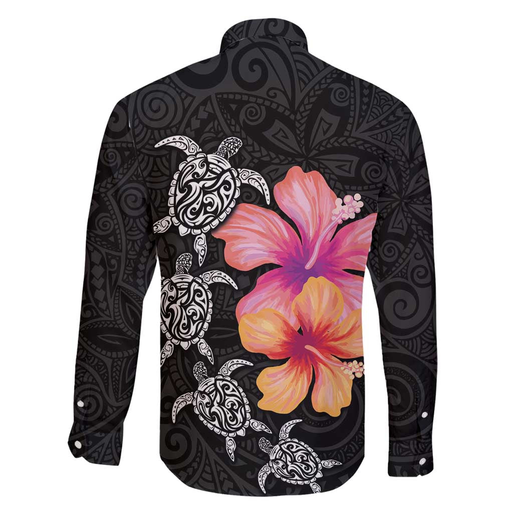 Hawaiian Hibiscus Turtle Tribal Polynesian Pattern Family Matching Tank Maxi Dress and Hawaiian Shirt Black Color LT03 - Polynesian Pride