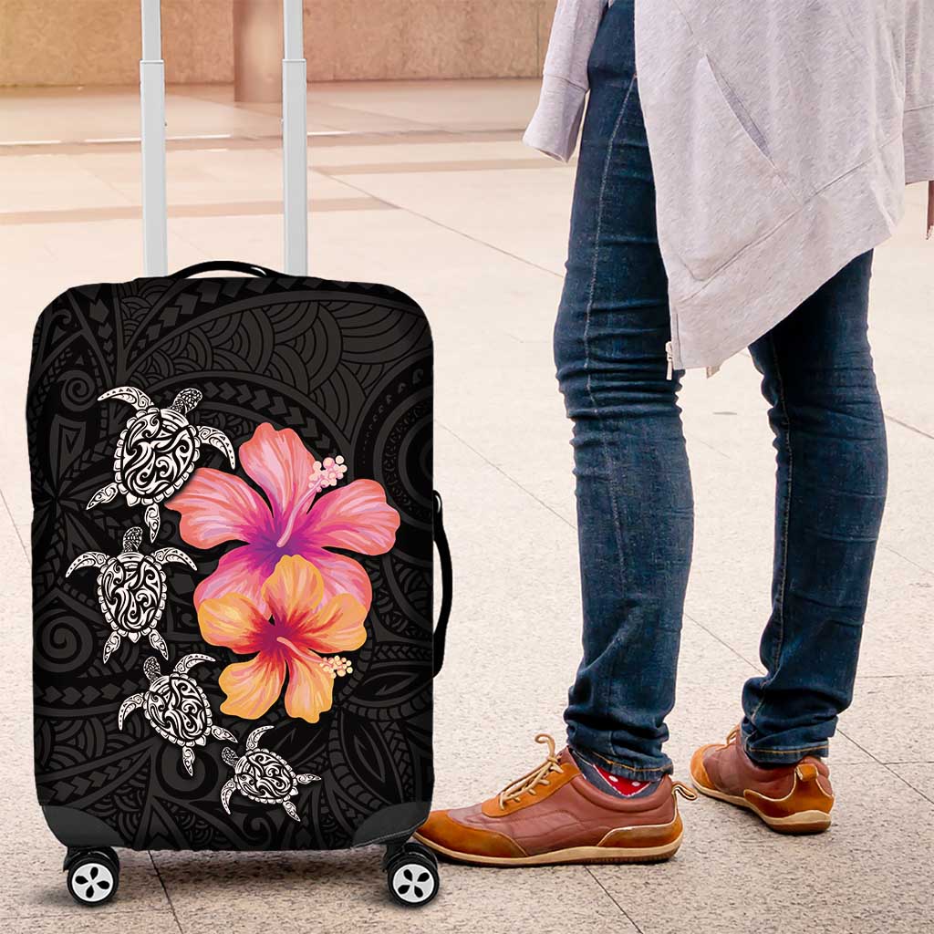 Hawaiian Hibiscus Turtle Tribal Polynesian Pattern Luggage Cover Black Color LT03 Black - Polynesian Pride