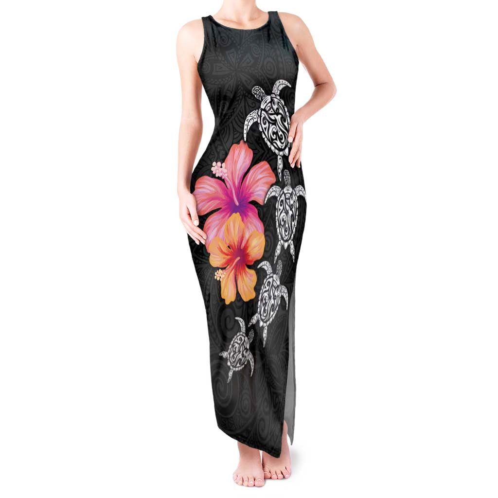 Hawaiian Hibiscus Turtle Tribal Polynesian Pattern Tank Maxi Dress Black Color LT03 Women Black - Polynesian Pride