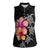 Hawaiian Hibiscus Turtle Tribal Polynesian Pattern Women Sleeveless Polo Shirt Black Color