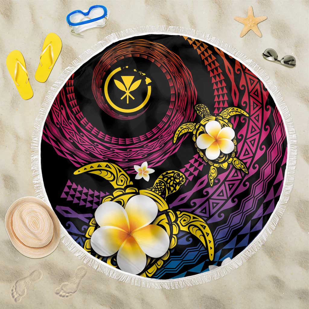 Hawaiian Plumeria Turtle Tribal Spiral Polynesian Tattoo Beach Blanket Fanciful Color LT03 One Size 150cm Gradient - Polynesian Pride