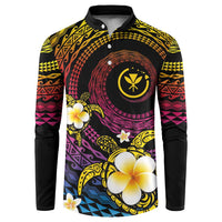 Hawaiian Plumeria Turtle Tribal Spiral Polynesian Tattoo Button Sweatshirt Fanciful Color