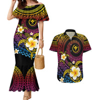 Hawaiian Plumeria Turtle Tribal Spiral Polynesian Tattoo Couples Matching Mermaid Dress and Hawaiian Shirt Fanciful Color LT03 Gradient - Polynesian Pride