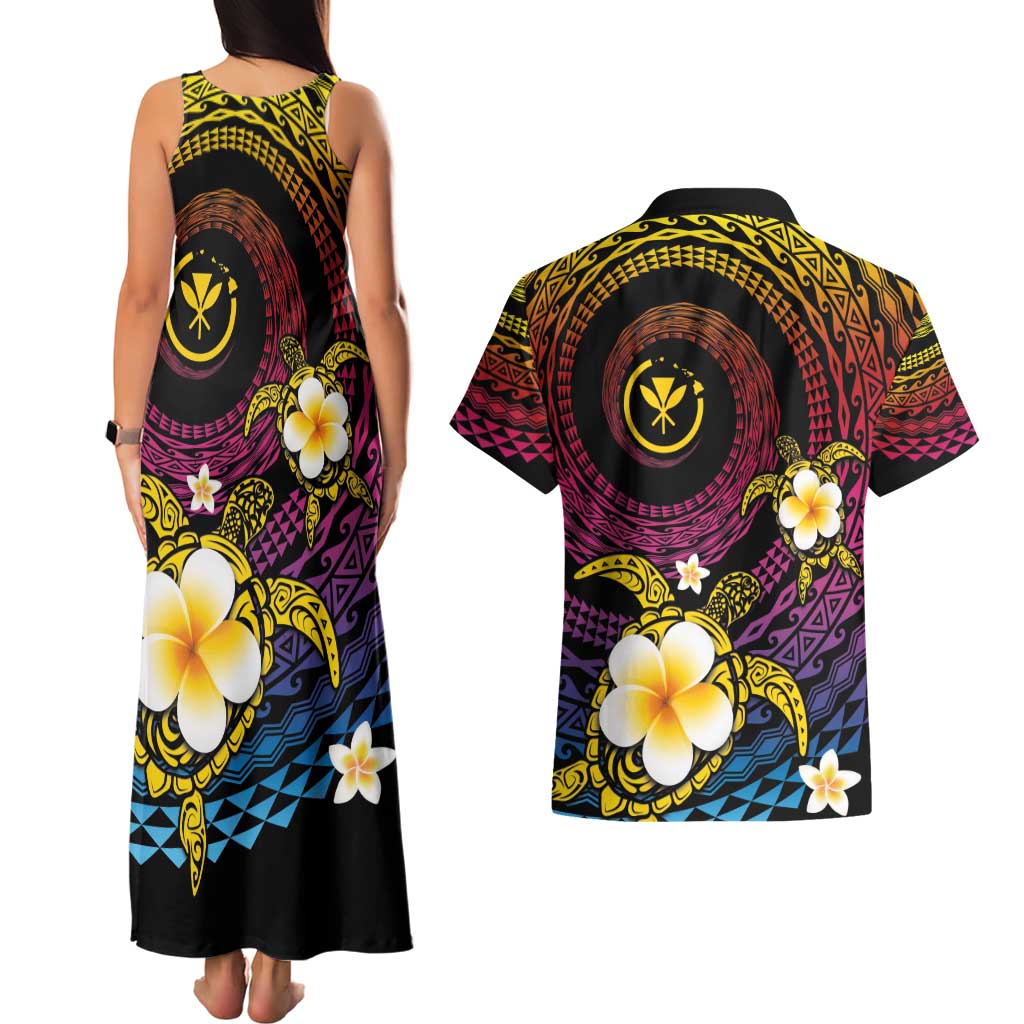 Hawaiian Plumeria Turtle Tribal Spiral Polynesian Tattoo Couples Matching Tank Maxi Dress and Hawaiian Shirt Fanciful Color LT03 - Polynesian Pride