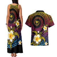 Hawaiian Plumeria Turtle Tribal Spiral Polynesian Tattoo Couples Matching Tank Maxi Dress and Hawaiian Shirt Fanciful Color LT03 - Polynesian Pride