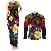 Hawaiian Plumeria Turtle Tribal Spiral Polynesian Tattoo Couples Matching Tank Maxi Dress and Long Sleeve Button Shirt Fanciful Color LT03 Gradient - Polynesian Pride