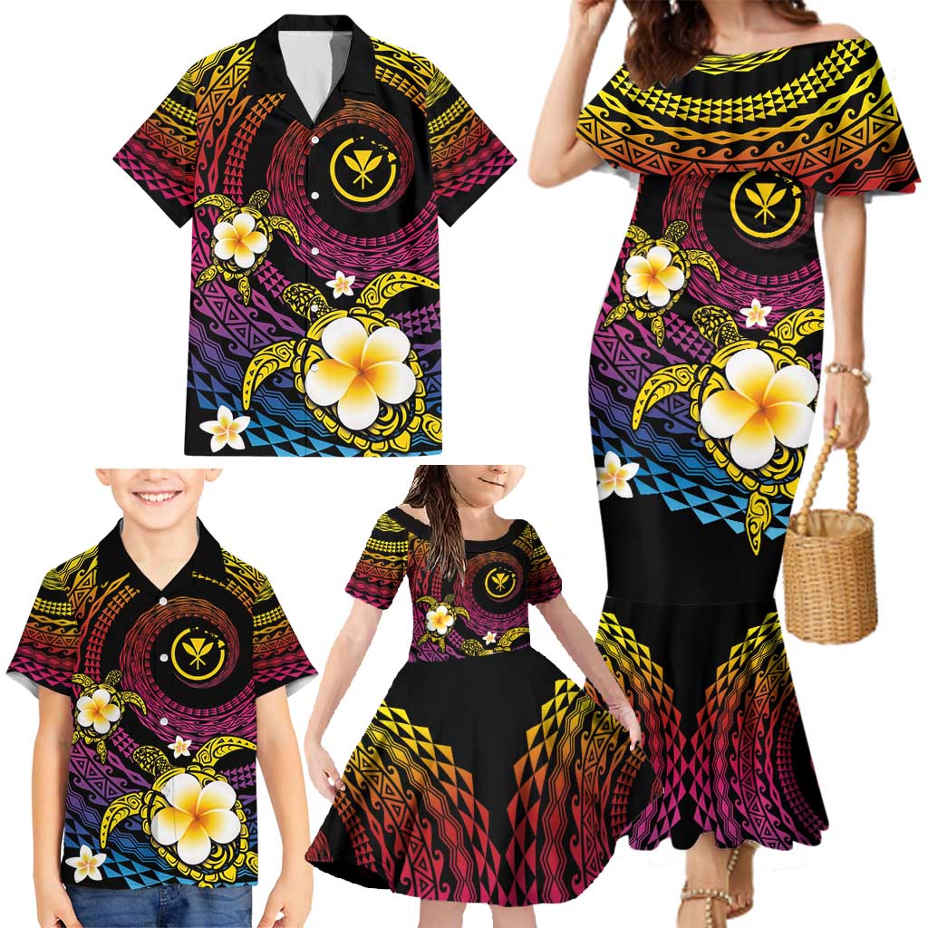 Hawaiian Plumeria Turtle Tribal Spiral Polynesian Tattoo Family Matching Mermaid Dress and Hawaiian Shirt Fanciful Color LT03 - Polynesian Pride