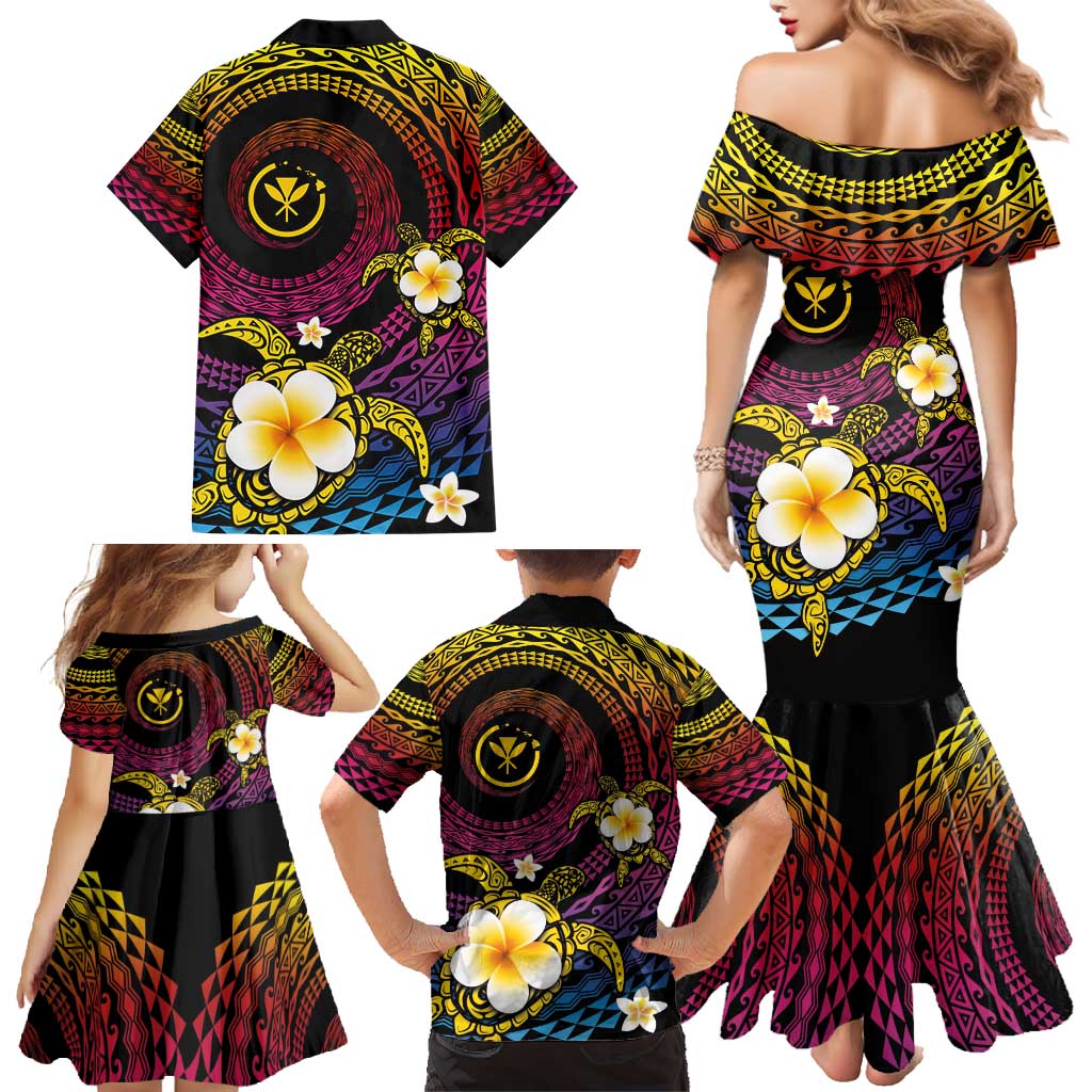 Hawaiian Plumeria Turtle Tribal Spiral Polynesian Tattoo Family Matching Mermaid Dress and Hawaiian Shirt Fanciful Color LT03 - Polynesian Pride