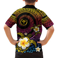 Hawaiian Plumeria Turtle Tribal Spiral Polynesian Tattoo Family Matching Off The Shoulder Long Sleeve Dress and Hawaiian Shirt Fanciful Color LT03 - Polynesian Pride