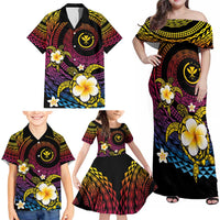 Hawaiian Plumeria Turtle Tribal Spiral Polynesian Tattoo Family Matching Off Shoulder Maxi Dress and Hawaiian Shirt Fanciful Color LT03 - Polynesian Pride