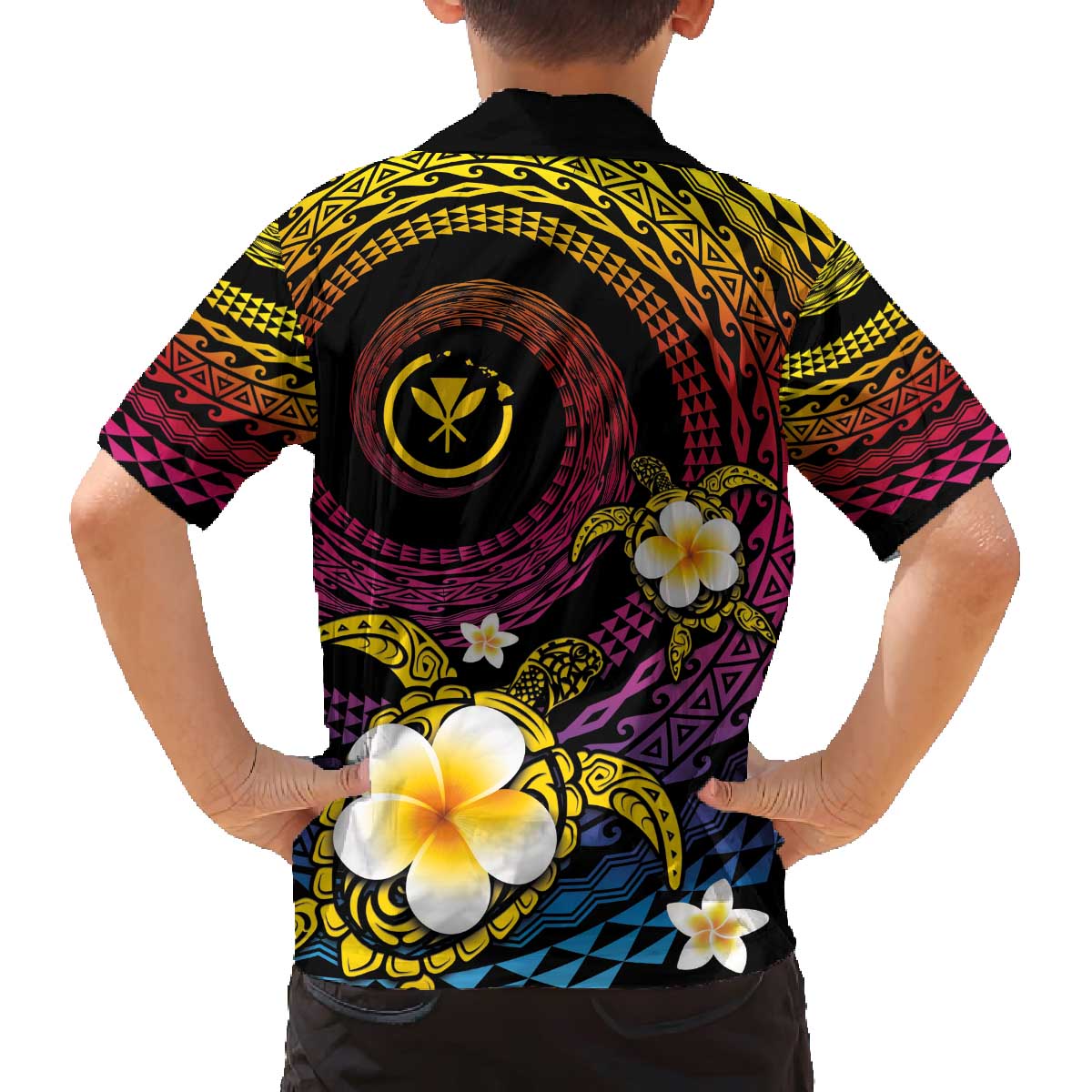 Hawaiian Plumeria Turtle Tribal Spiral Polynesian Tattoo Family Matching Off Shoulder Short Dress and Hawaiian Shirt Fanciful Color LT03 - Polynesian Pride
