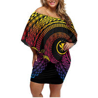 Hawaiian Plumeria Turtle Tribal Spiral Polynesian Tattoo Family Matching Off Shoulder Short Dress and Hawaiian Shirt Fanciful Color LT03 Mom's Dress Gradient - Polynesian Pride