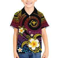 Hawaiian Plumeria Turtle Tribal Spiral Polynesian Tattoo Family Matching Off Shoulder Short Dress and Hawaiian Shirt Fanciful Color LT03 Son's Shirt Gradient - Polynesian Pride