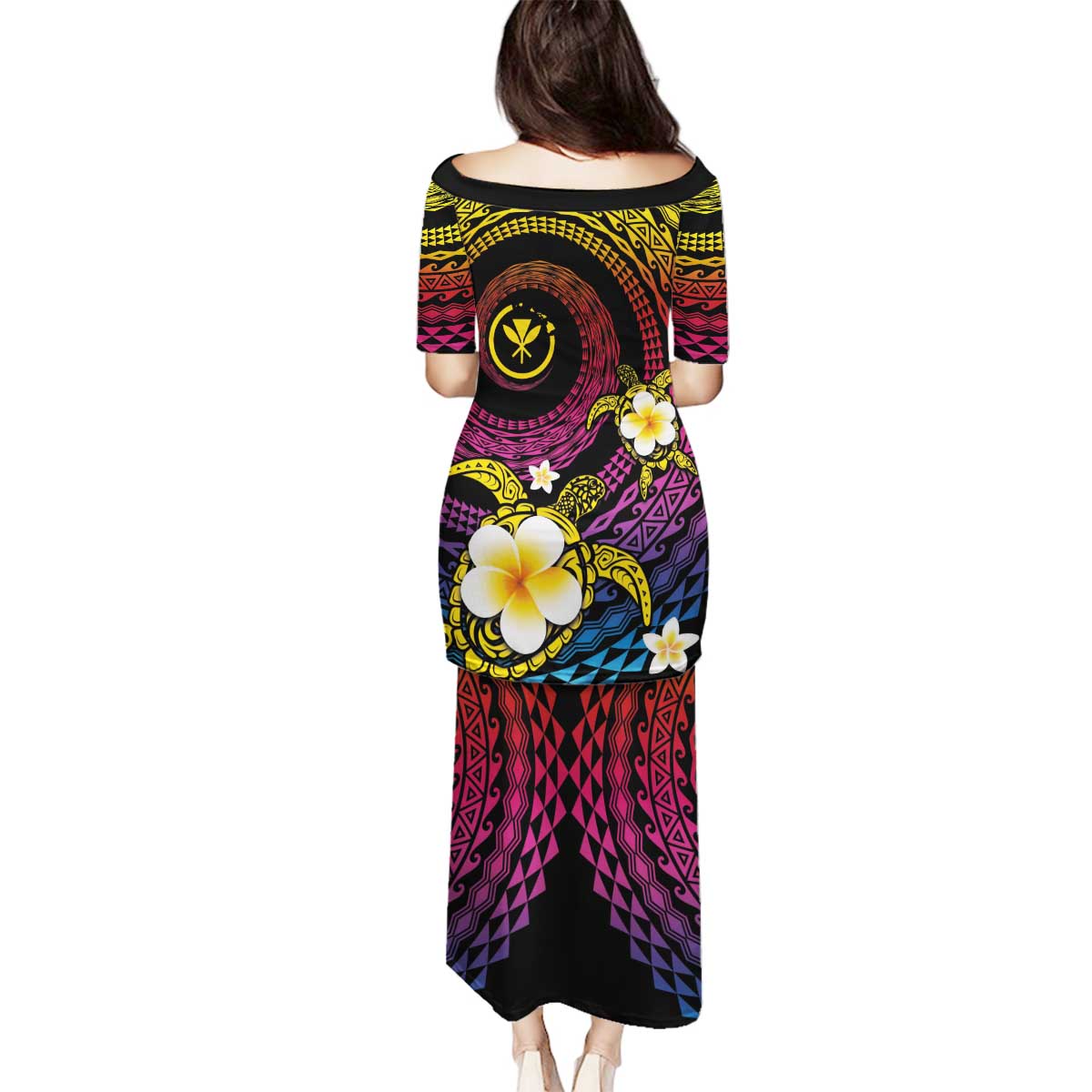 Hawaiian Plumeria Turtle Tribal Spiral Polynesian Tattoo Family Matching Puletasi and Hawaiian Shirt Fanciful Color LT03 - Polynesian Pride