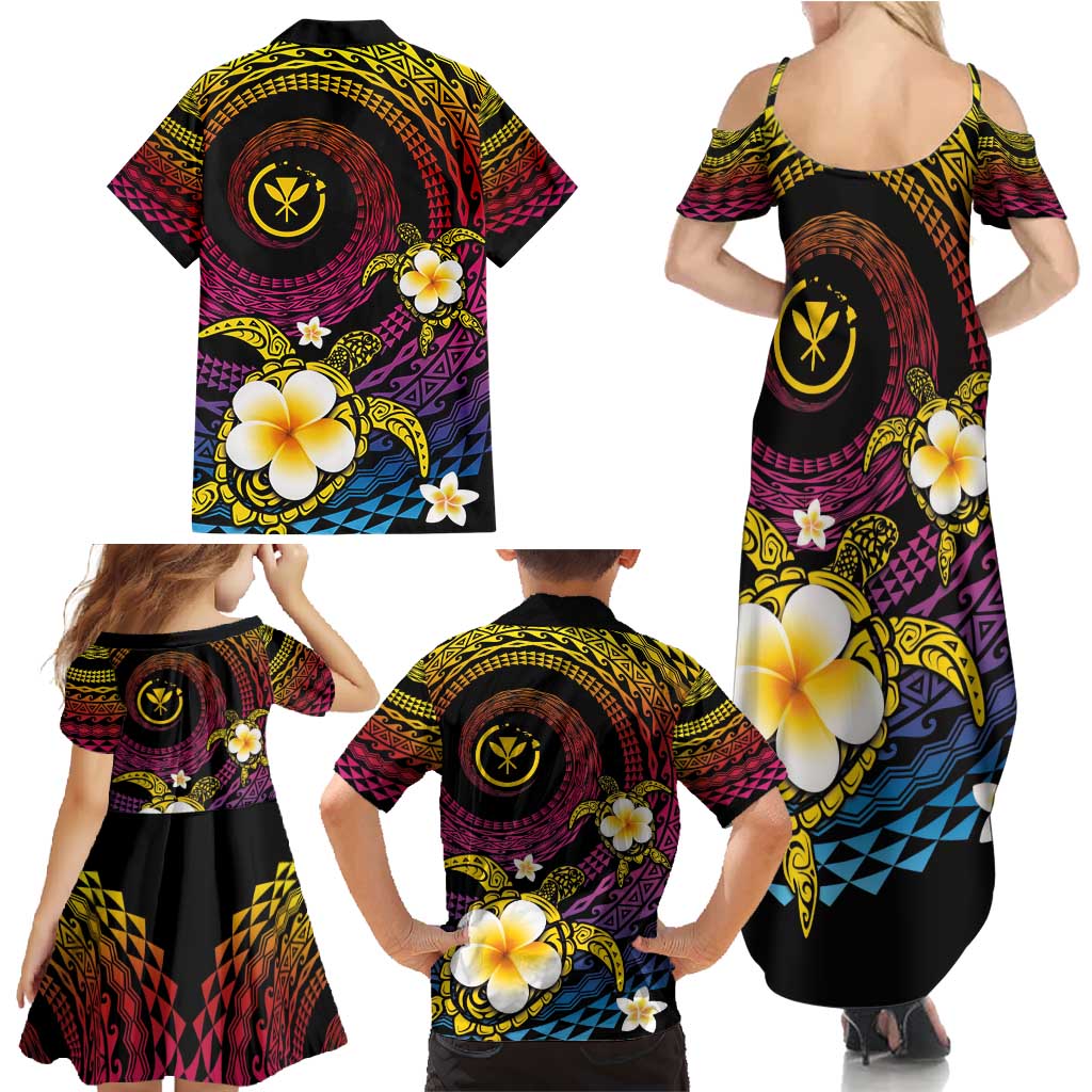Hawaiian Plumeria Turtle Tribal Spiral Polynesian Tattoo Family Matching Summer Maxi Dress and Hawaiian Shirt Fanciful Color LT03 - Polynesian Pride
