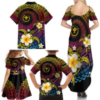 Hawaiian Plumeria Turtle Tribal Spiral Polynesian Tattoo Family Matching Summer Maxi Dress and Hawaiian Shirt Fanciful Color LT03 - Polynesian Pride
