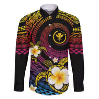 Hawaiian Plumeria Turtle Tribal Spiral Polynesian Tattoo Family Matching Summer Maxi Dress and Hawaiian Shirt Fanciful Color LT03 Dad's Shirt - Long Sleeve Gradient - Polynesian Pride