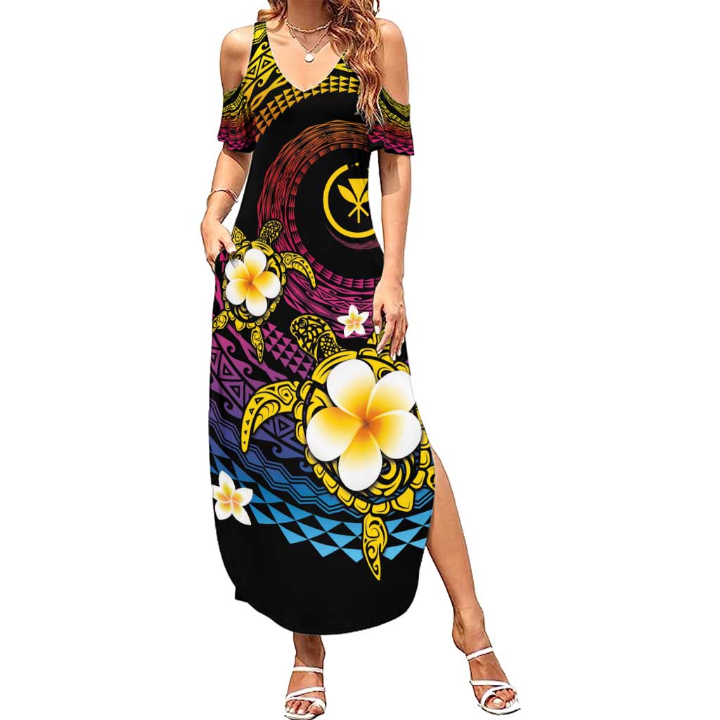 Hawaiian Plumeria Turtle Tribal Spiral Polynesian Tattoo Family Matching Summer Maxi Dress and Hawaiian Shirt Fanciful Color LT03 Mom's Dress Gradient - Polynesian Pride