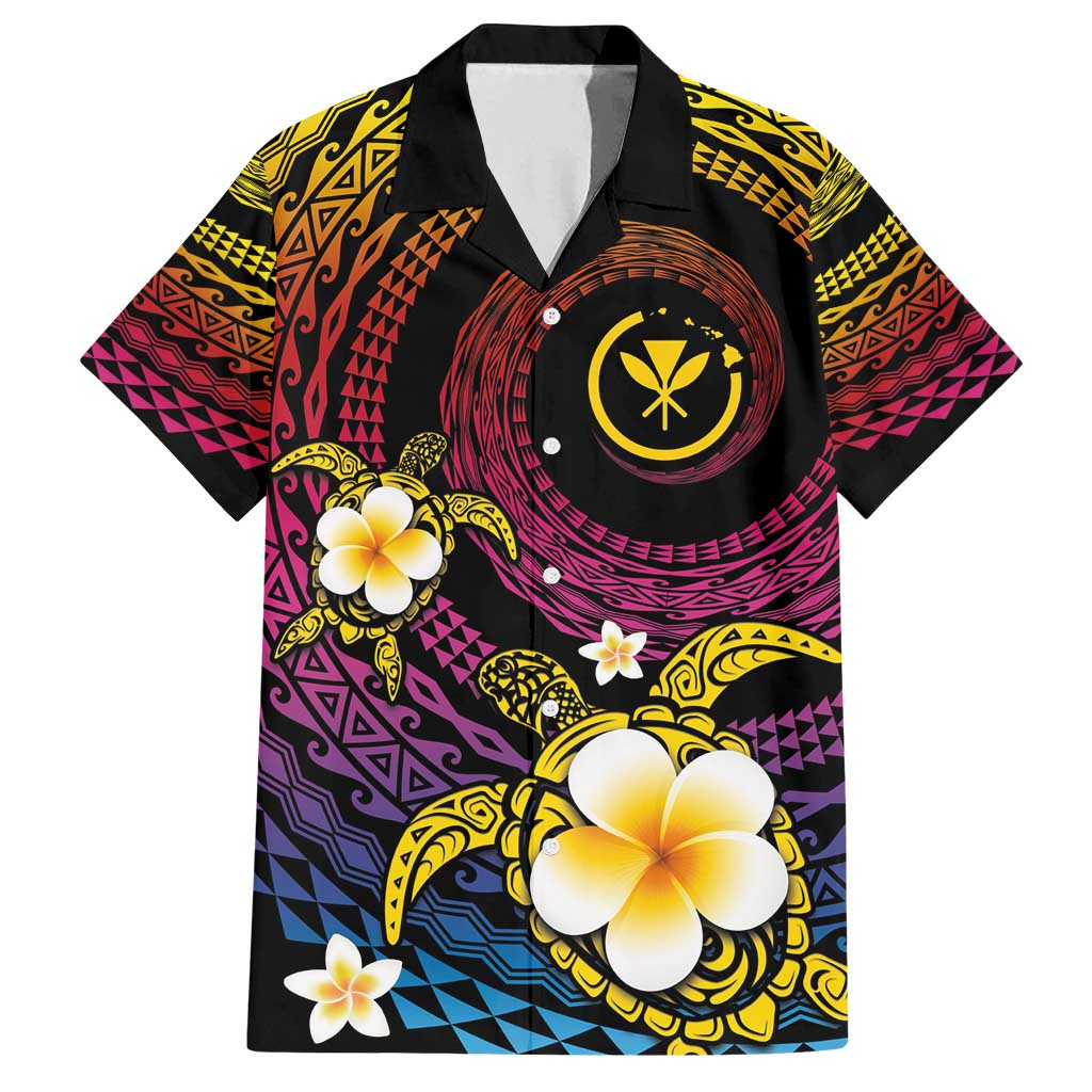 Hawaiian Plumeria Turtle Tribal Spiral Polynesian Tattoo Family Matching Tank Maxi Dress and Hawaiian Shirt Fanciful Color LT03 Dad's Shirt - Short Sleeve Gradient - Polynesian Pride