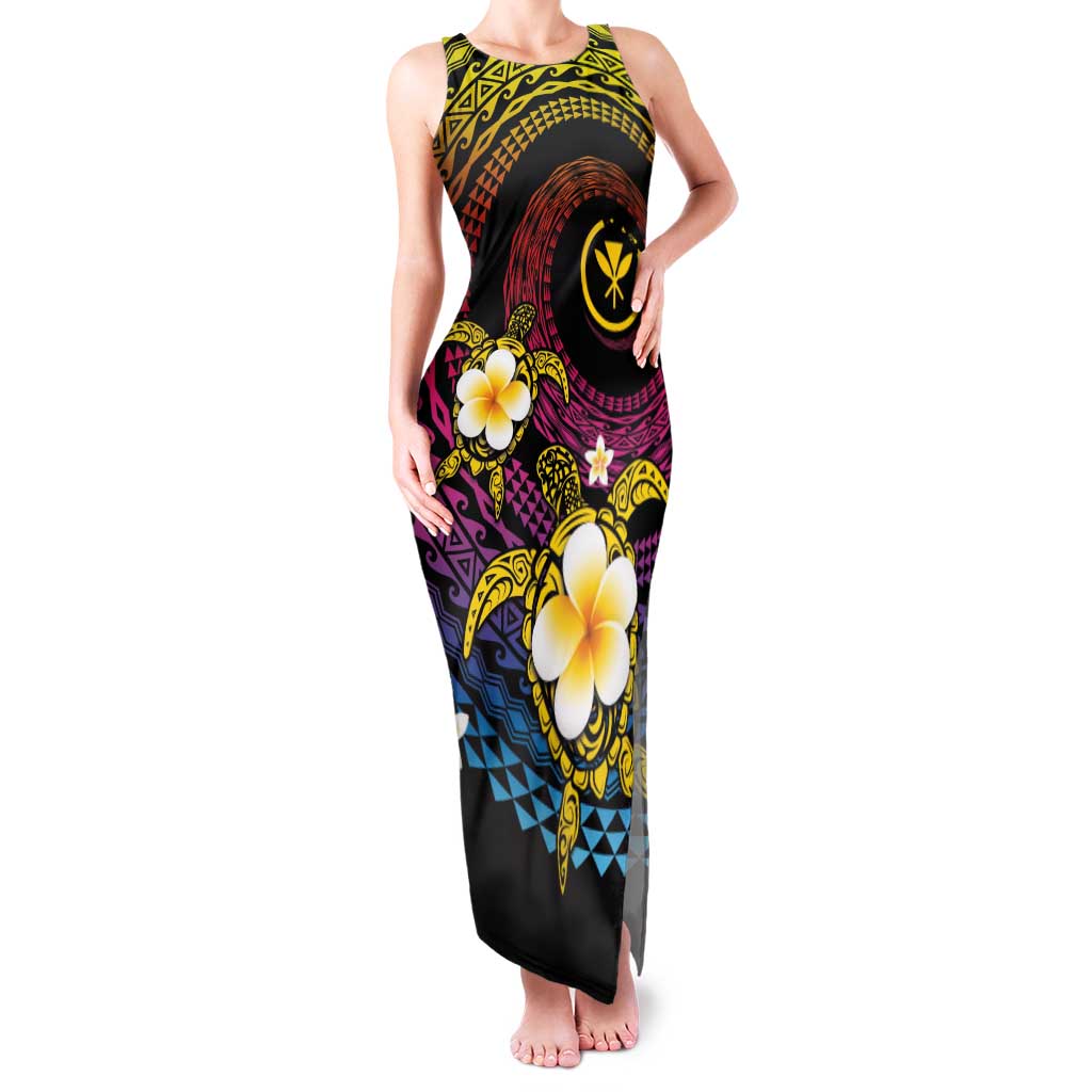 Hawaiian Plumeria Turtle Tribal Spiral Polynesian Tattoo Family Matching Tank Maxi Dress and Hawaiian Shirt Fanciful Color LT03 Mom's Dress Gradient - Polynesian Pride