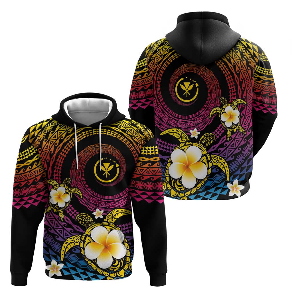 Hawaiian Plumeria Turtle Tribal Spiral Polynesian Tattoo Hoodie Fanciful Color