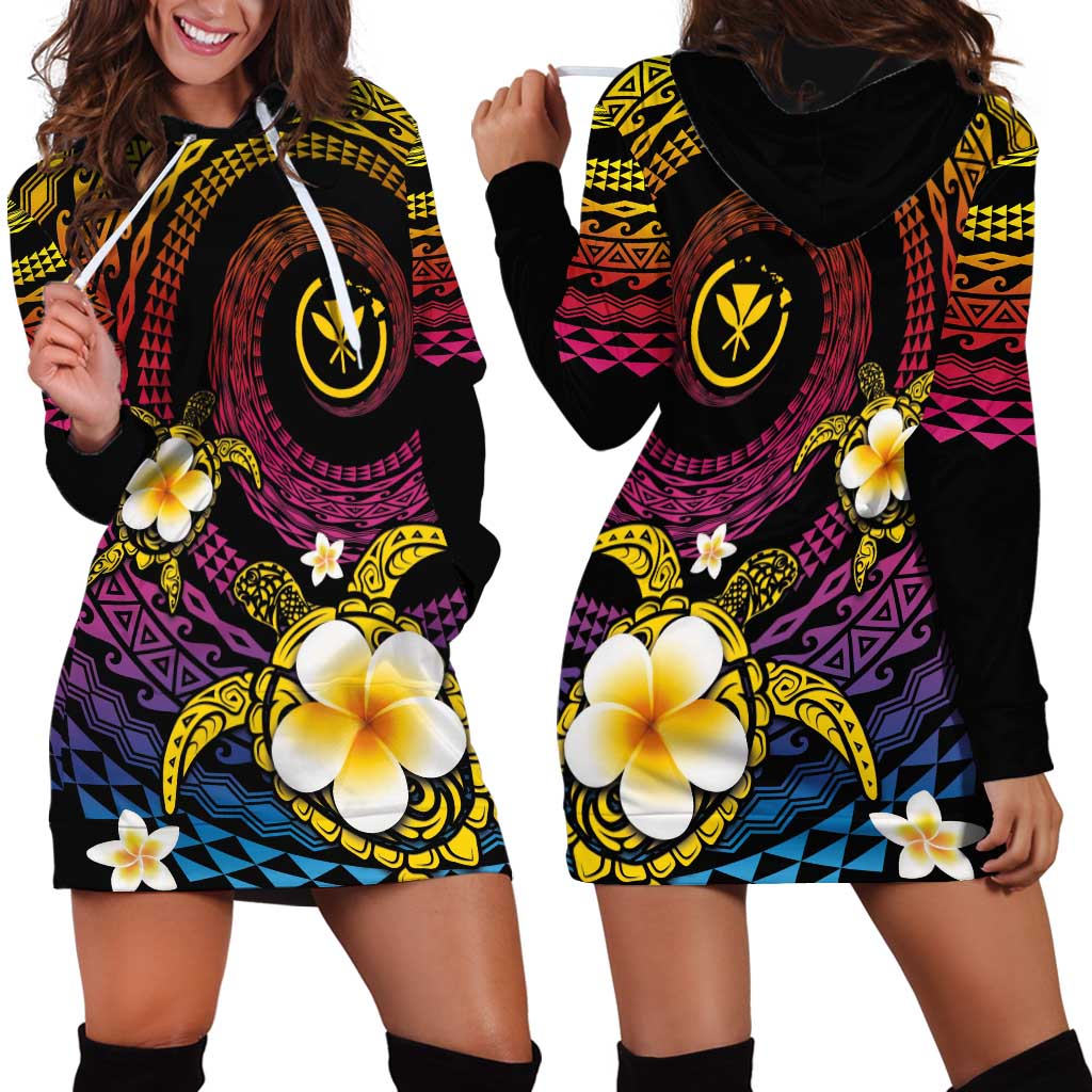 Hawaiian Plumeria Turtle Tribal Spiral Polynesian Tattoo Hoodie Dress Fanciful Color LT03 - Polynesian Pride