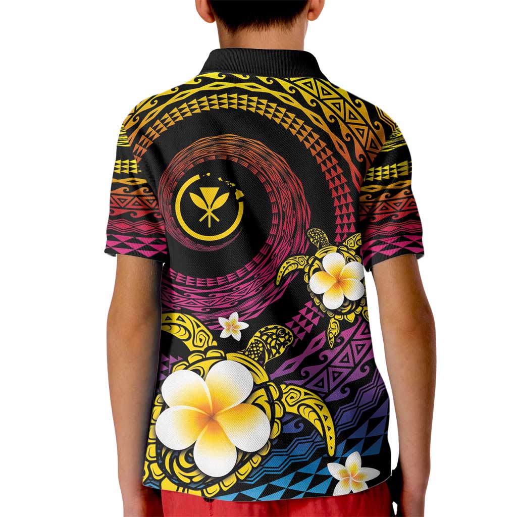 Hawaiian Plumeria Turtle Tribal Spiral Polynesian Tattoo Kid Polo Shirt Fanciful Color