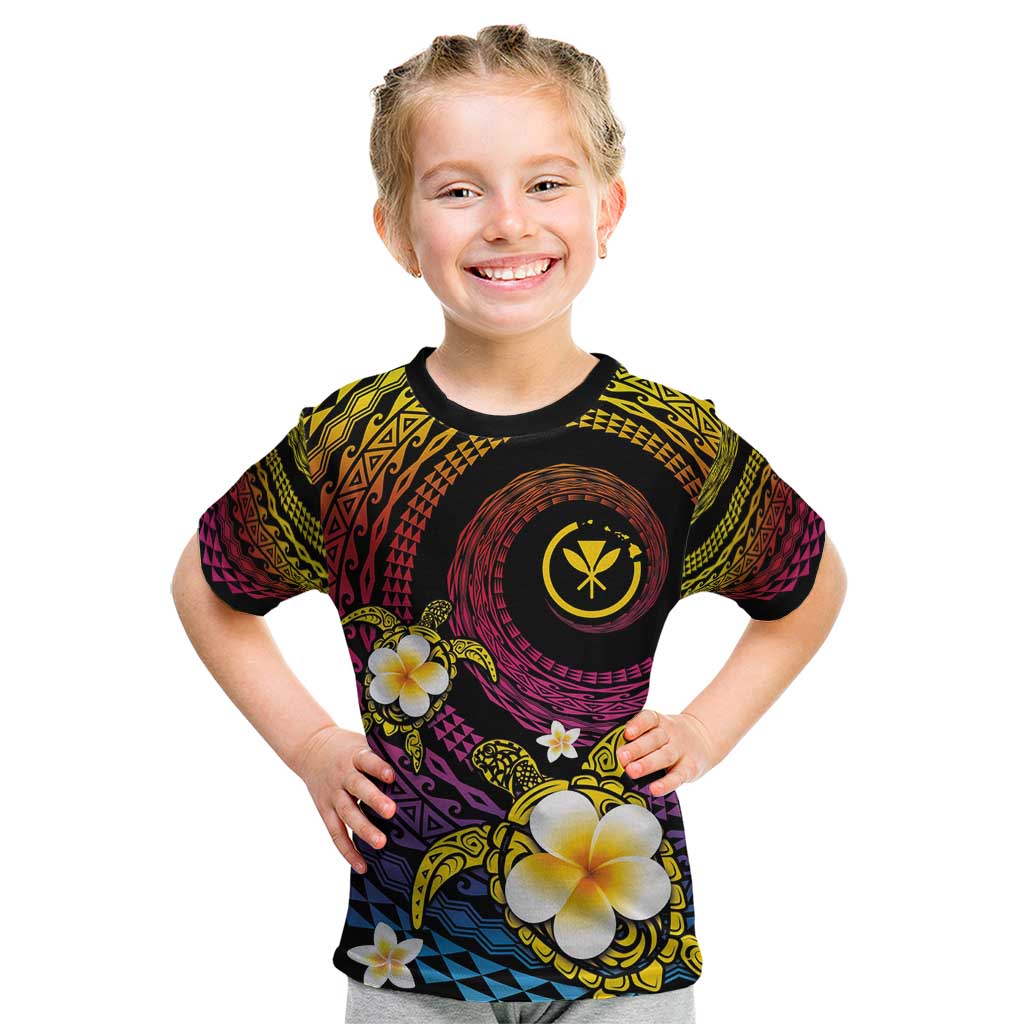 Hawaiian Plumeria Turtle Tribal Spiral Polynesian Tattoo Kid T Shirt Fanciful Color