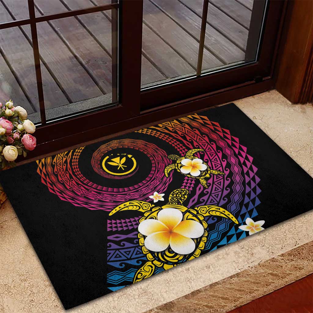 Hawaiian Plumeria Turtle Tribal Spiral Polynesian Tattoo Rubber Doormat Fanciful Color