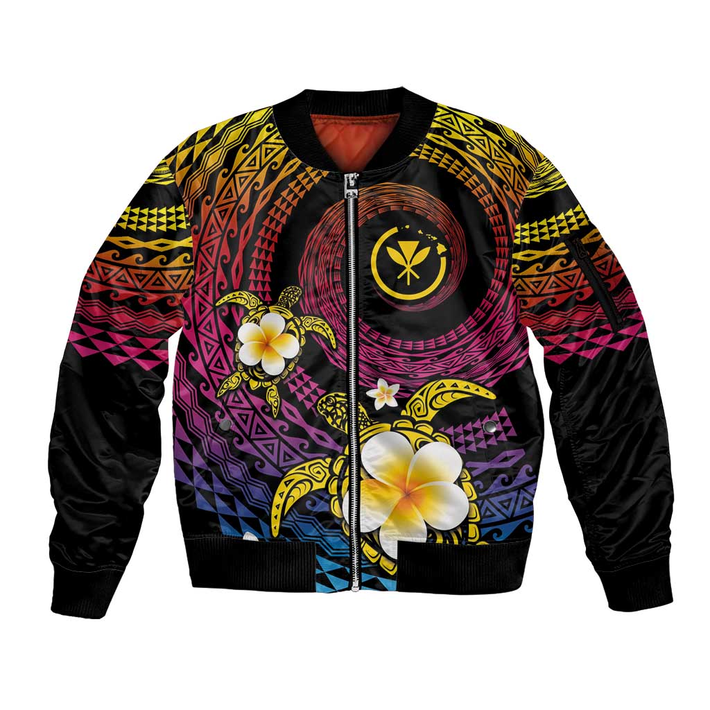 Hawaiian Plumeria Turtle Tribal Spiral Polynesian Tattoo Sleeve Zip Bomber Jacket Fanciful Color LT03 Unisex Gradient - Polynesian Pride