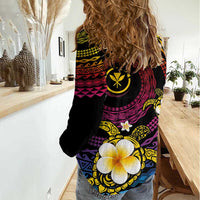 Hawaiian Plumeria Turtle Tribal Spiral Polynesian Tattoo Women Casual Shirt Fanciful Color LT03 - Polynesian Pride
