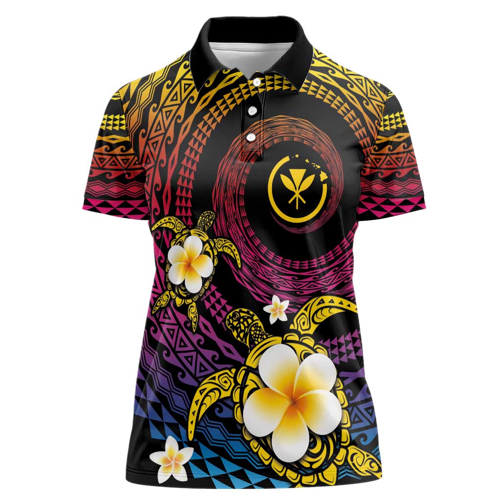 Hawaiian Plumeria Turtle Tribal Spiral Polynesian Tattoo Women Polo Shirt Fanciful Color LT03 Female Gradient - Polynesian Pride
