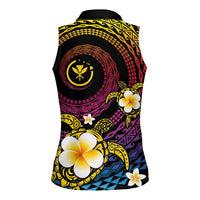 Hawaiian Plumeria Turtle Tribal Spiral Polynesian Tattoo Women Sleeveless Polo Shirt Fanciful Color
