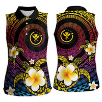 Hawaiian Plumeria Turtle Tribal Spiral Polynesian Tattoo Women Sleeveless Polo Shirt Fanciful Color