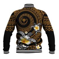 Hawaiian Plumeria Turtle Tribal Spiral Polynesian Tattoo Baseball Jacket Gold Color