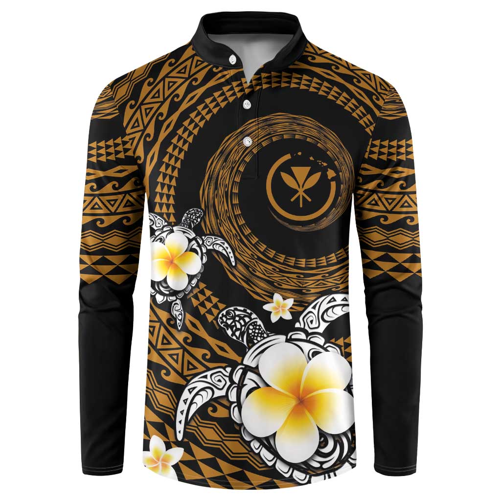 Hawaiian Plumeria Turtle Tribal Spiral Polynesian Tattoo Button Sweatshirt Gold Color