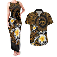 Hawaiian Plumeria Turtle Tribal Spiral Polynesian Tattoo Couples Matching Tank Maxi Dress and Hawaiian Shirt Gold Color LT03 Gold - Polynesian Pride