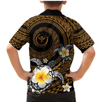 Hawaiian Plumeria Turtle Tribal Spiral Polynesian Tattoo Family Matching Mermaid Dress and Hawaiian Shirt Gold Color LT03 - Polynesian Pride