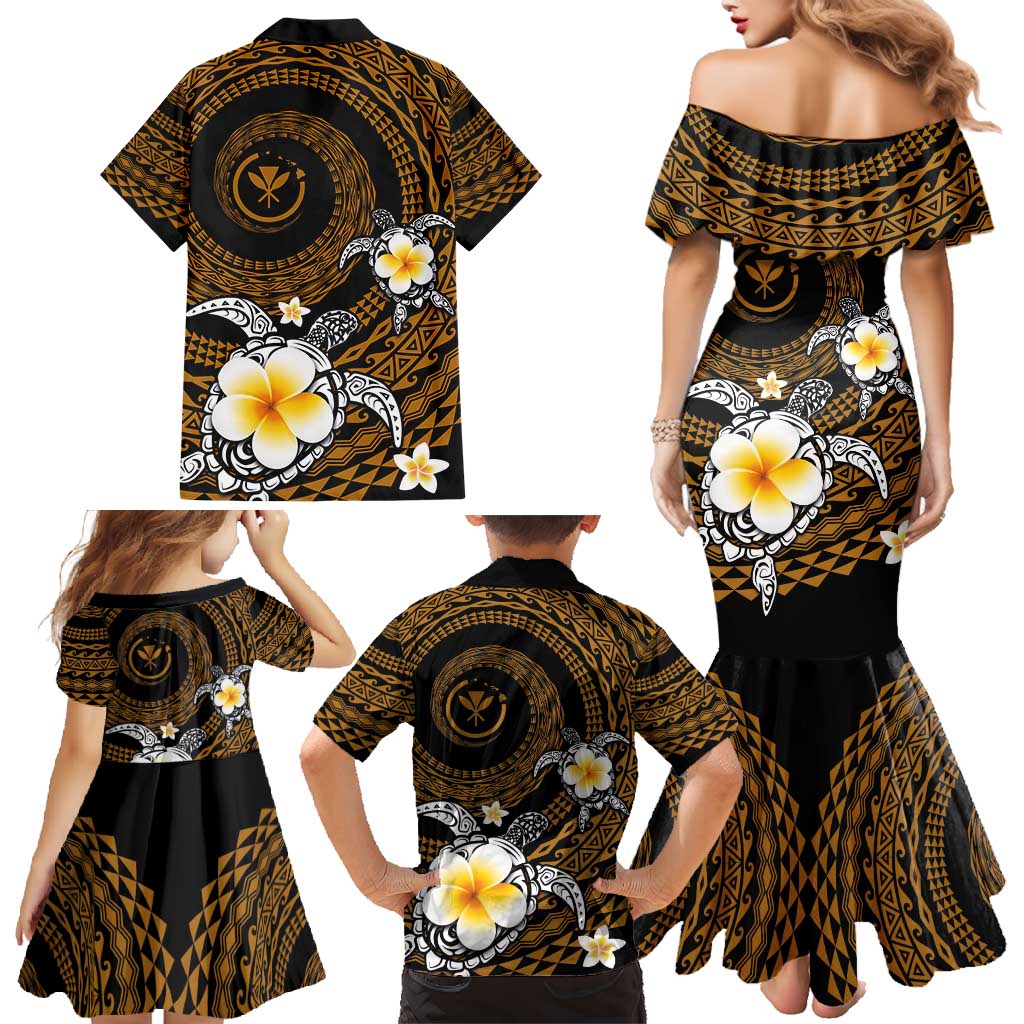Hawaiian Plumeria Turtle Tribal Spiral Polynesian Tattoo Family Matching Mermaid Dress and Hawaiian Shirt Gold Color LT03 - Polynesian Pride