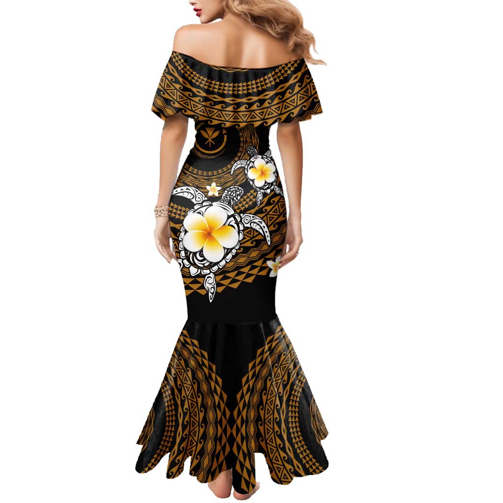 Hawaiian Plumeria Turtle Tribal Spiral Polynesian Tattoo Family Matching Mermaid Dress and Hawaiian Shirt Gold Color LT03 - Polynesian Pride