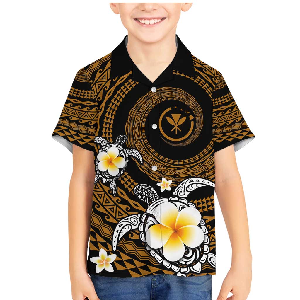 Hawaiian Plumeria Turtle Tribal Spiral Polynesian Tattoo Family Matching Mermaid Dress and Hawaiian Shirt Gold Color LT03 Son's Shirt Gold - Polynesian Pride